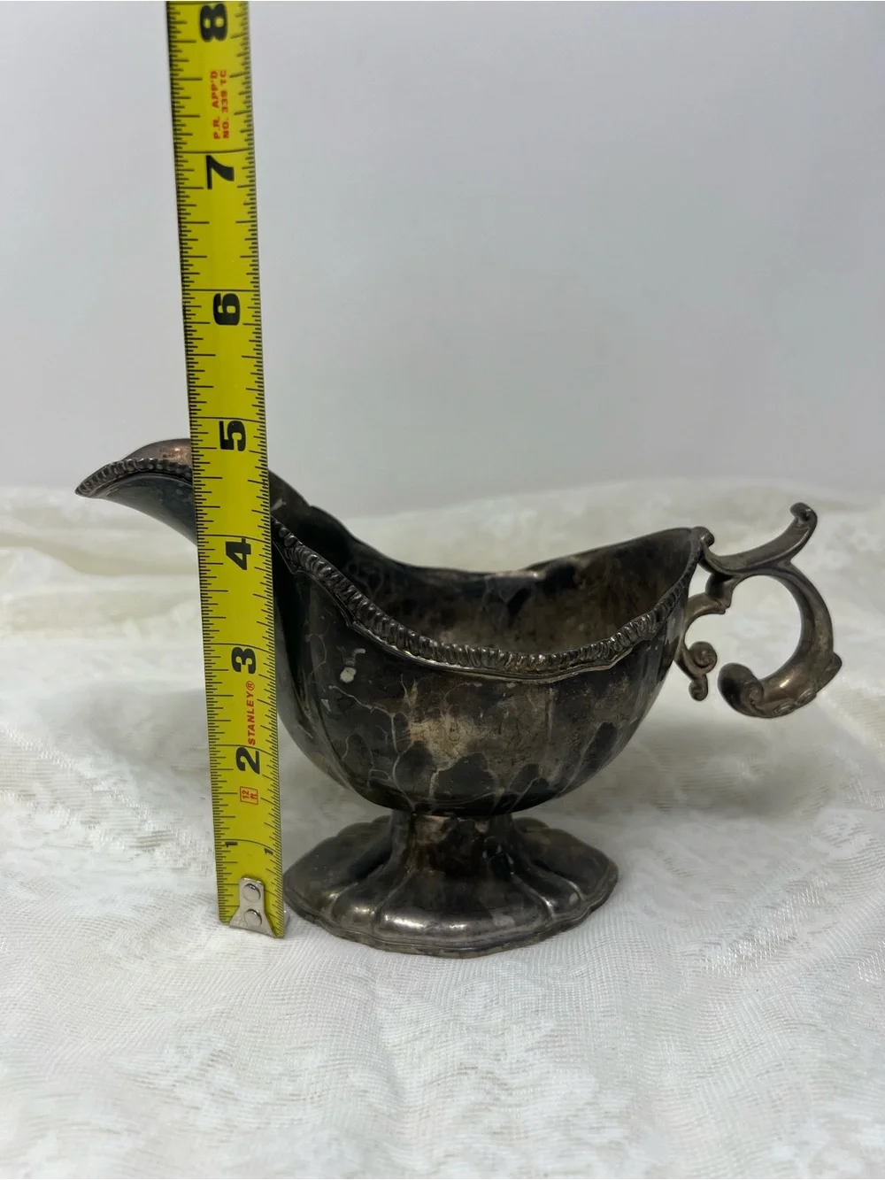 Vintage Silver Plated Gravy Boat with Matching Tray in Patina